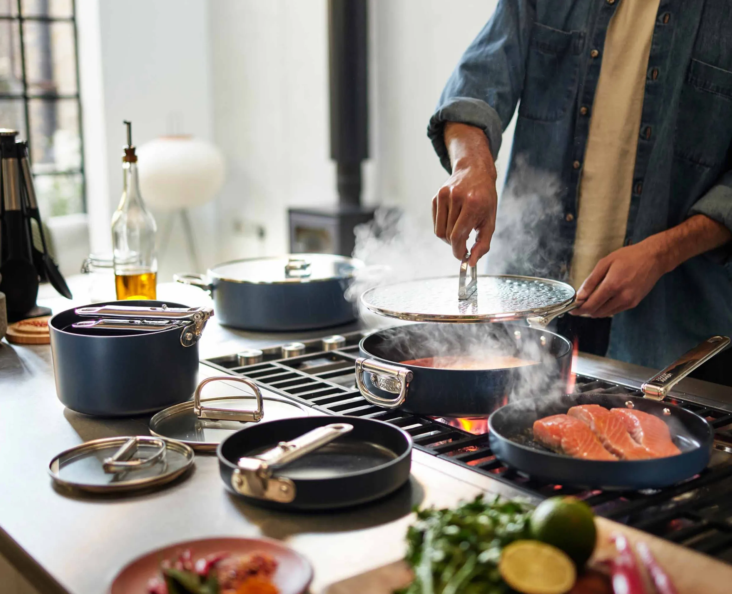 Best Batterie de cuisine Space antiadhésive en céramique 6 pièces e poignée pliante Poêles Et Casseroles|Batterie De Cuisine