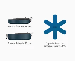 Ensemble Space de poêles à frire antiadhésives en céramique poignée pliante 2 pièces Poêles Et Casseroles|Batterie De Cuisine