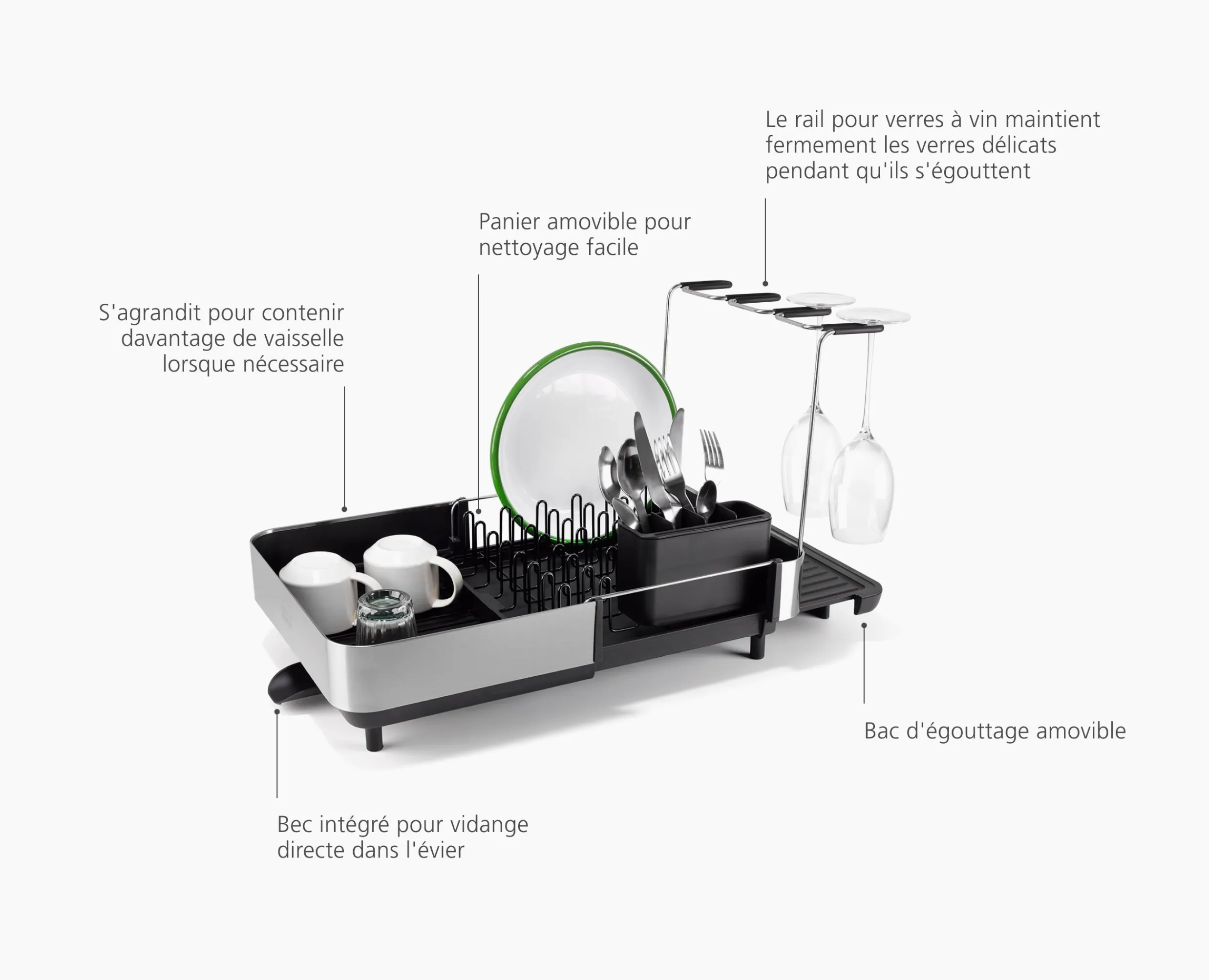 Discount Égouttoir à Vaisselle et à Verres à Vin Extend™ Steel Plus Égouttoirs À Vaisselle