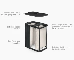 Best Panier à Linge Double Luxe Bambou 90L Tota Twin Luxe Paniers À Linge