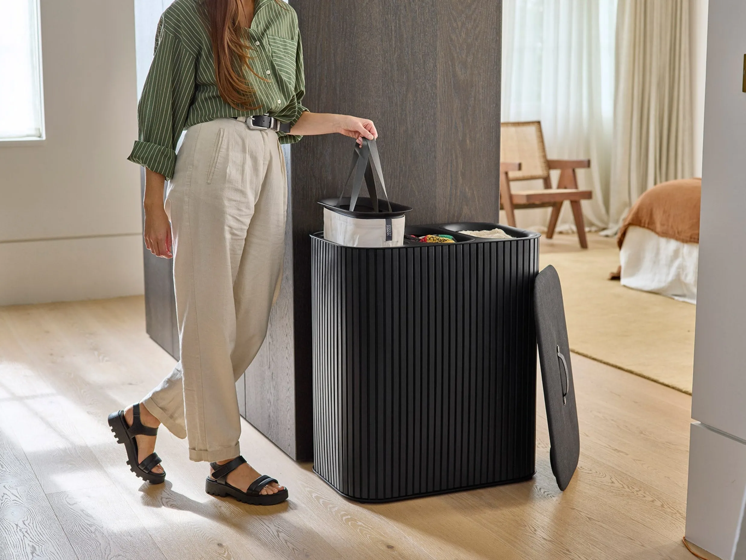 Hot Panier à Linge Triple de Luxe Bambou 90L Tota Trio Luxe Paniers À Linge
