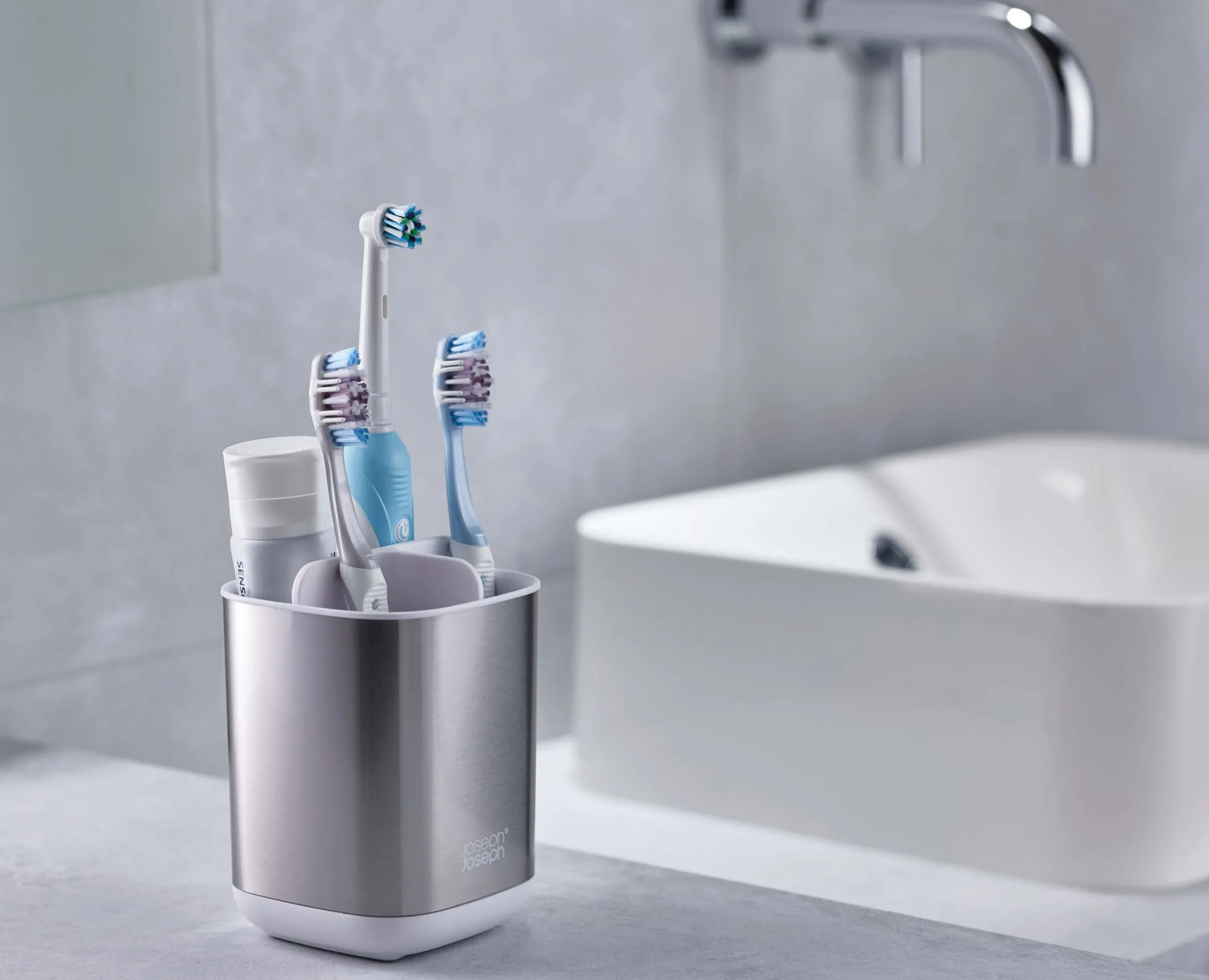 Discount Pot à Brosses à Dents Inox EasyStore™ Porte-Brosses À Dents