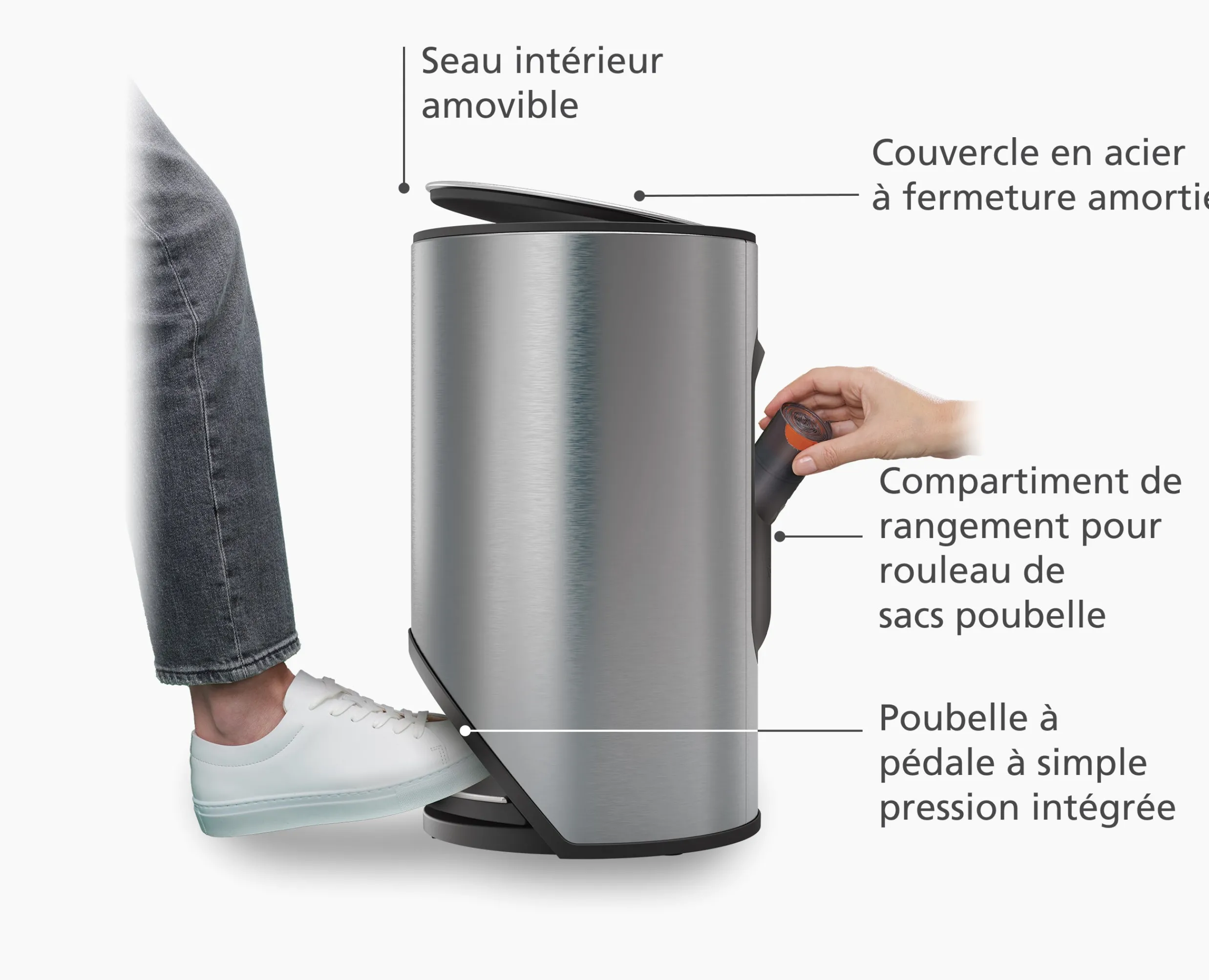 Poubelle 10l Inox Arc™ Easy-Push Poubelle De Salle De Bain|Poubelles De Salle De Bain