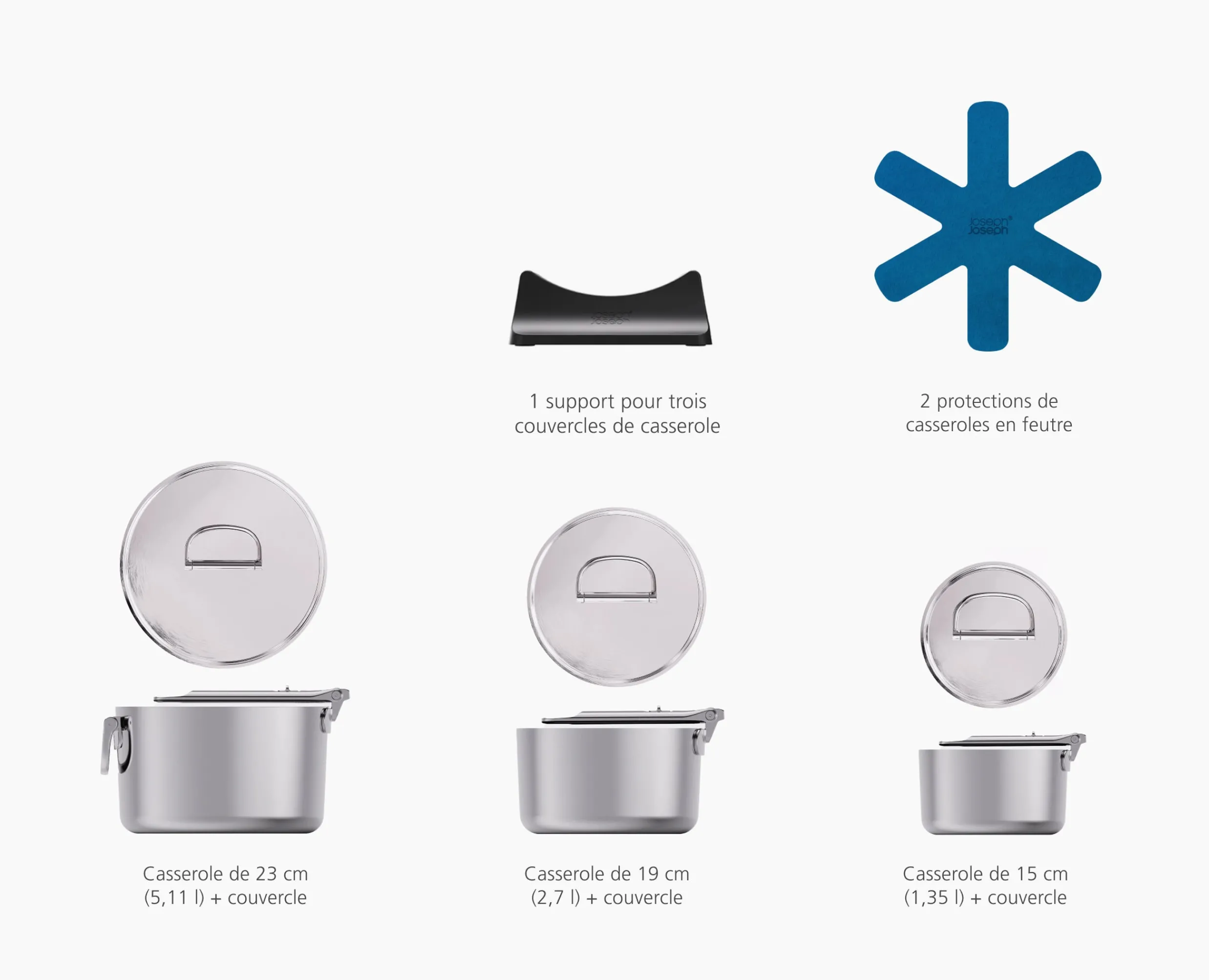 Clearance Set de 3 Casseroles en Inox Space Steel Batterie De Cuisine