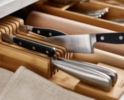 New Set De 2 Pièces Drawerstore™ : Organisateur De Couverts Et De Couteaux En Bambou Rangements Tiroirs De Cuisine