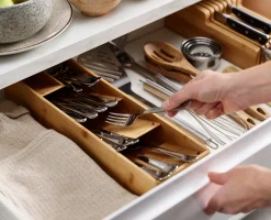 New Set De 2 Pièces Drawerstore™ : Organisateur De Couverts Et De Couteaux En Bambou Rangements Tiroirs De Cuisine