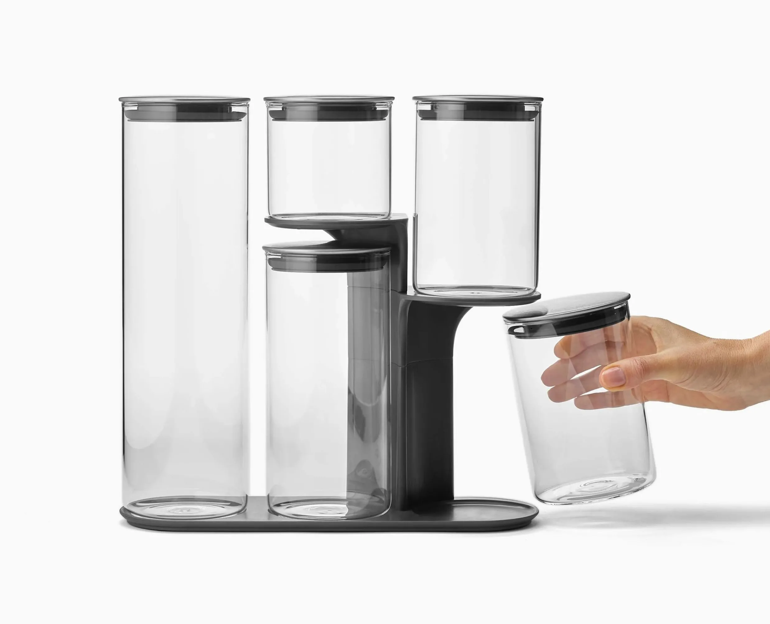Hot Set de 5 pots de Rangement avec Support en Inox Podium™ Organisation Plans De Travail|Rangement & Conservation Alimentaire