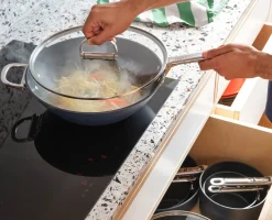 Discount Wok Space 32 cm Antiadhésif Céramique Bleu avec Couvercle Poêles Et Casseroles